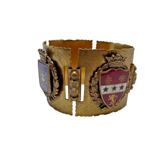 Vintage French WWII Brass Enamel Coat of Arms Link Bracelet 6.75” Approx Shield - Picture 2 of 12